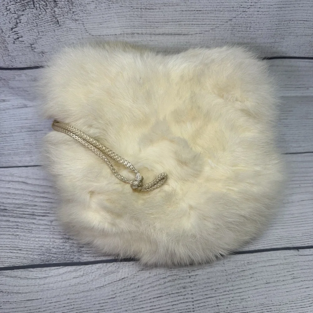 Vintage White Childs Fur Muff Hand Warmer 8